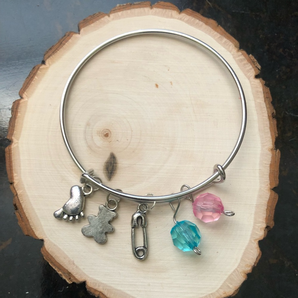 New mom charm bangle bracelet | handmade jewelry gift for gender reveal